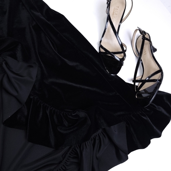 New Misa Los Angeles Black Viscose Velvet Wrap Ruffled Maxi Dress Sz Xs - Picture 7 of 13